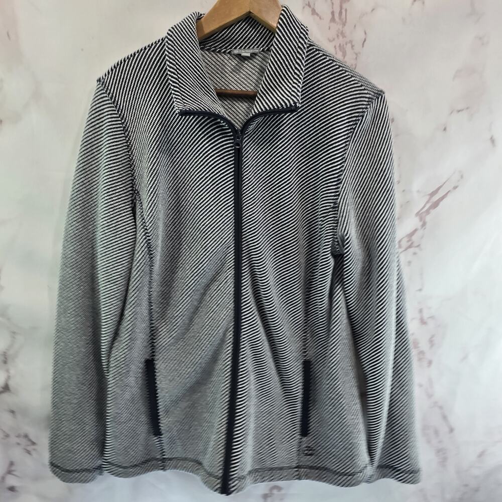TALBOTS Jacket Womens Large Black White Striped Full Zip Cotton T By